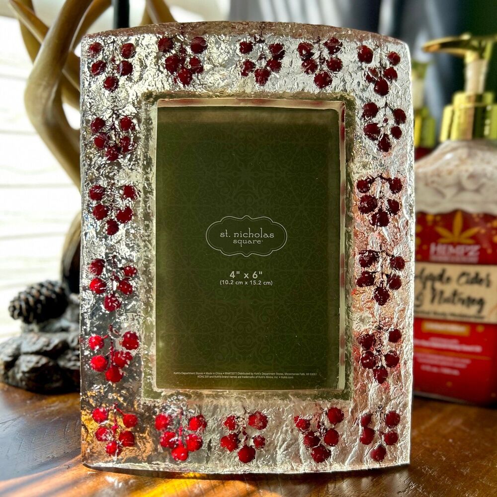 Unique Glass Winter Berry Picture Frame By St. Nicholas Square
